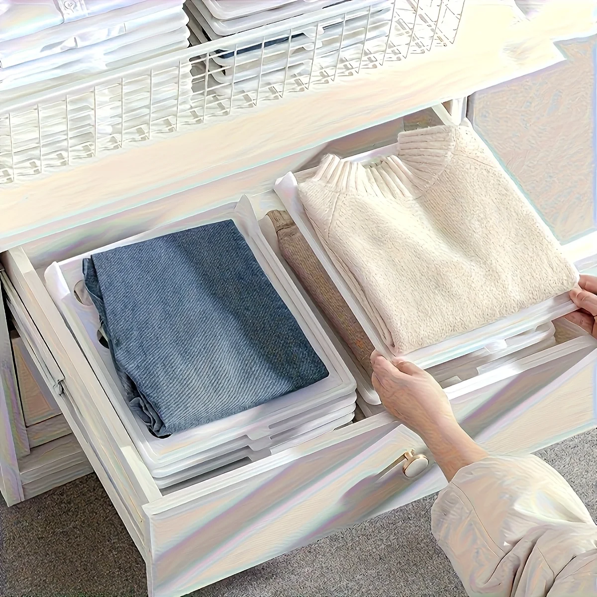 

Набор из 15 органайзеров для шкафа - складные и штабелируемые панели для хранения одежды, прочная настенная конструкция для гардероба и спальни