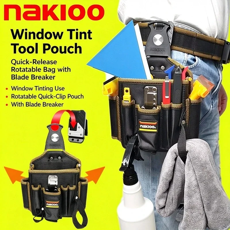 NAKIOO Rotatable Quick Clip Window Tint Tool Waist Pouch with Blade Breaker Car Vinyl Wrap Film Tool Belt Organizer Bag