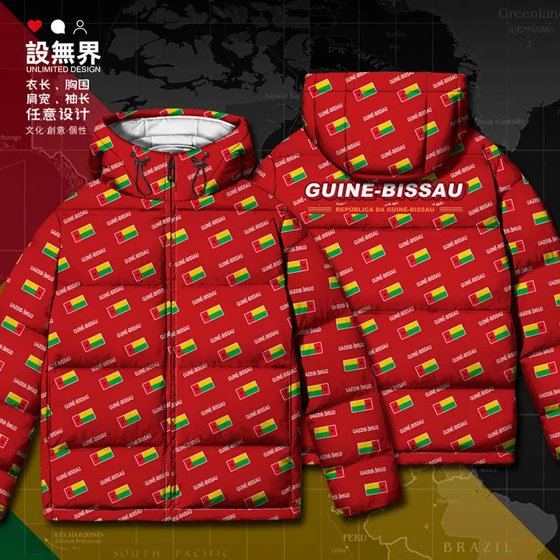 Republic of Guine Bissau Guinean Bissau GNB country flag White duck down Jackets Casual Warm mens Thick Man Winter down coat