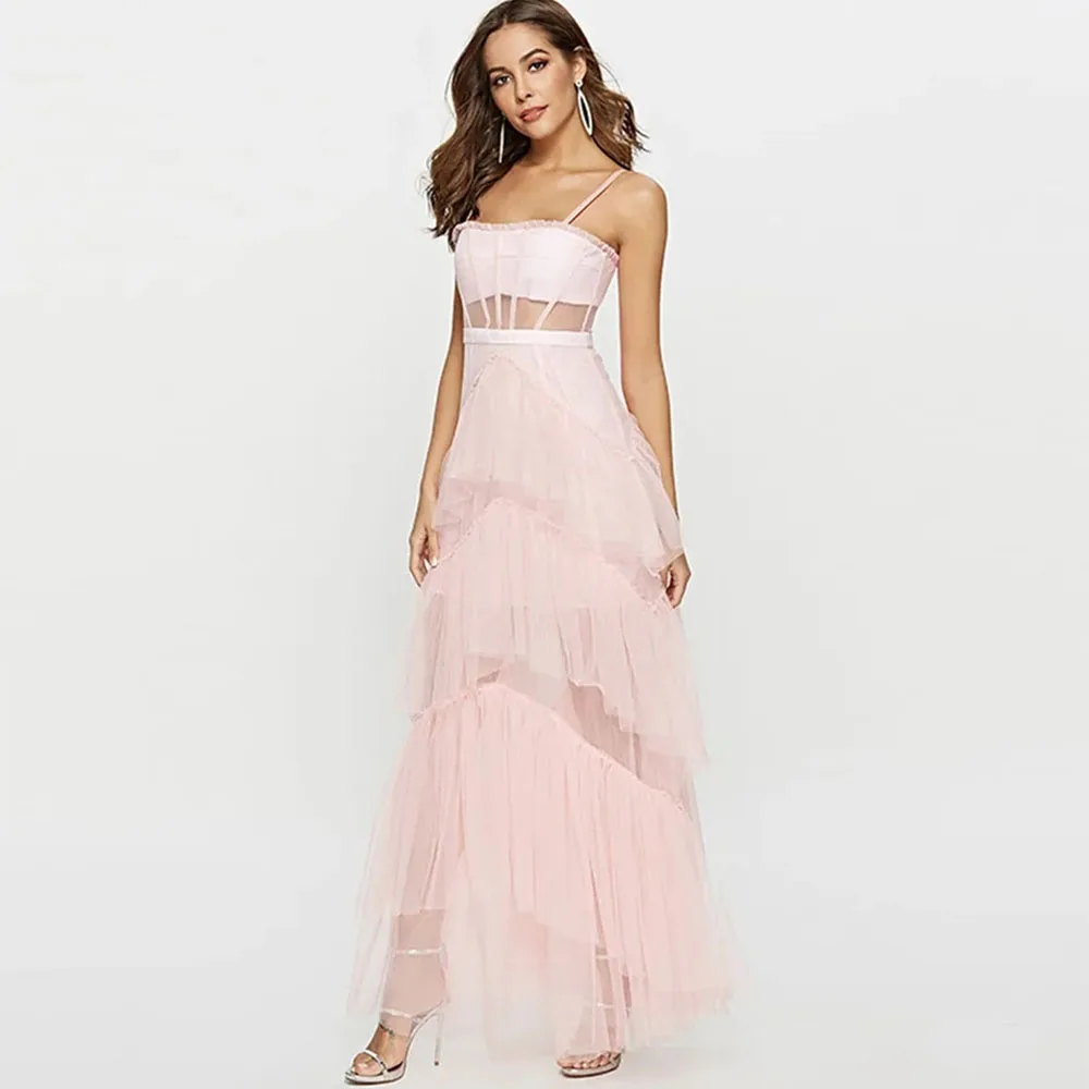 

A Line Pink Tulle Prom Dress Spaghetti Straps Homecoming Dress Robe De Ruffles Formal Party Vestido Graduation Dress