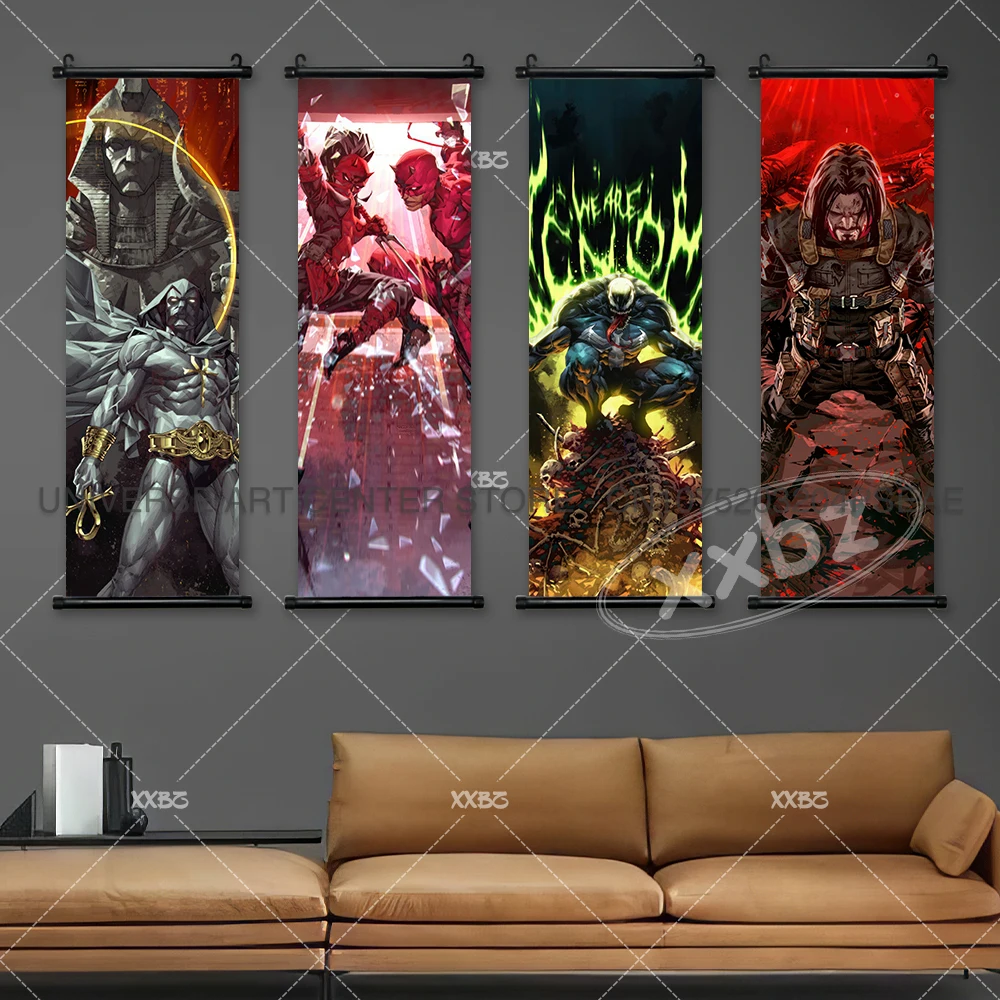 The Avengers Poster Marvel Anime Scroll Pictures Ant-Man Hanging Painting Daredevil Canvas Star-Lord Wall Art Hulk Home Decor