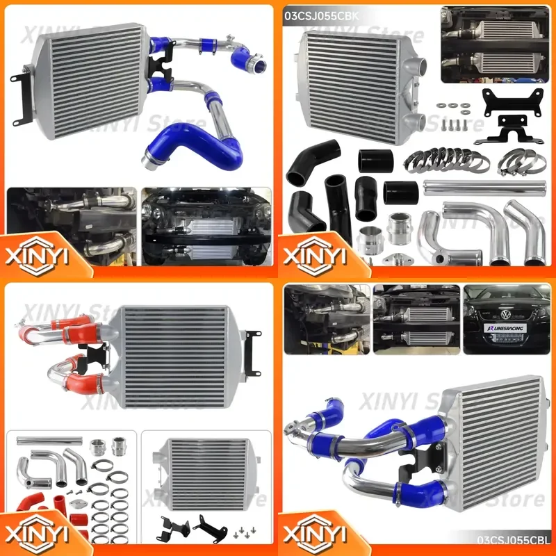 Silver Intercooler with Black Blue Red Pipes Kit Upgraded Front Mounted for Skoda Fabia Seat VRS 1.9 PD130 Mk4 VW GTI