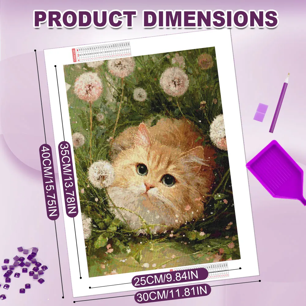 Huacan Diamond Painting Dandelion Cat Diamond Mosaic Animal Flower New Collection Decorative Paintings Wall Decor - view 2