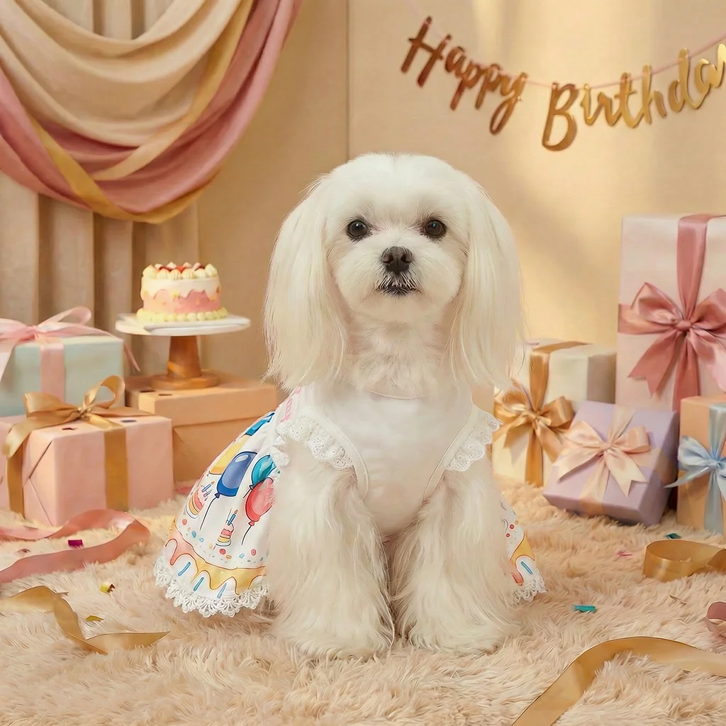 Vestido de cumpleaños pastel y globos para perros pequeños, medianos - imagen 4