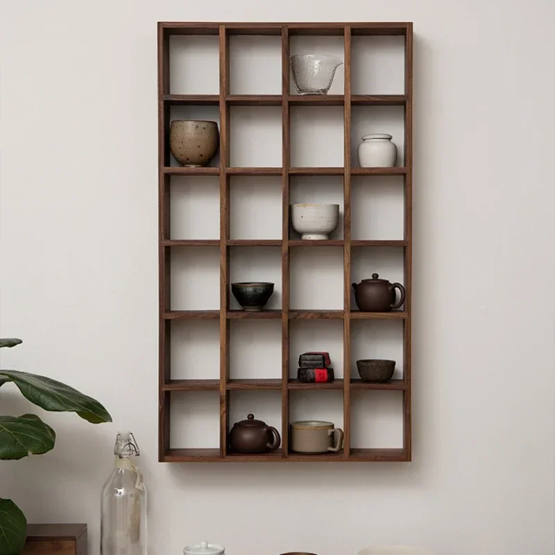 Black Walnut Multi-Treasure Shelf  Wall-Mounted  Decor Storage Rack Sturdy Tea Cup Holder Desktop Curio Shelf