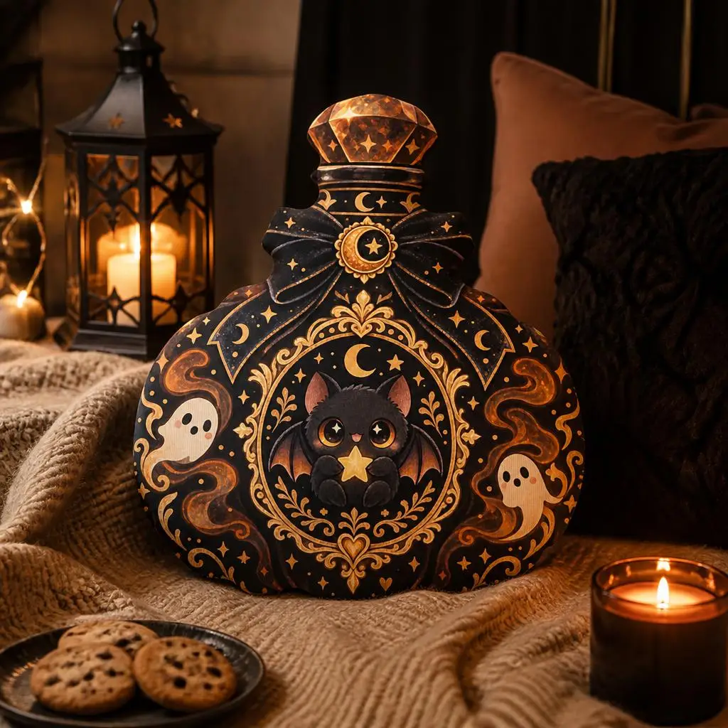 Cute Halloween Bat Potion Bottle Plush Pillow Witchy Gothic Ghost Cushion Shaped Stuffed Throw Pillow Sofa Home Decor Gift