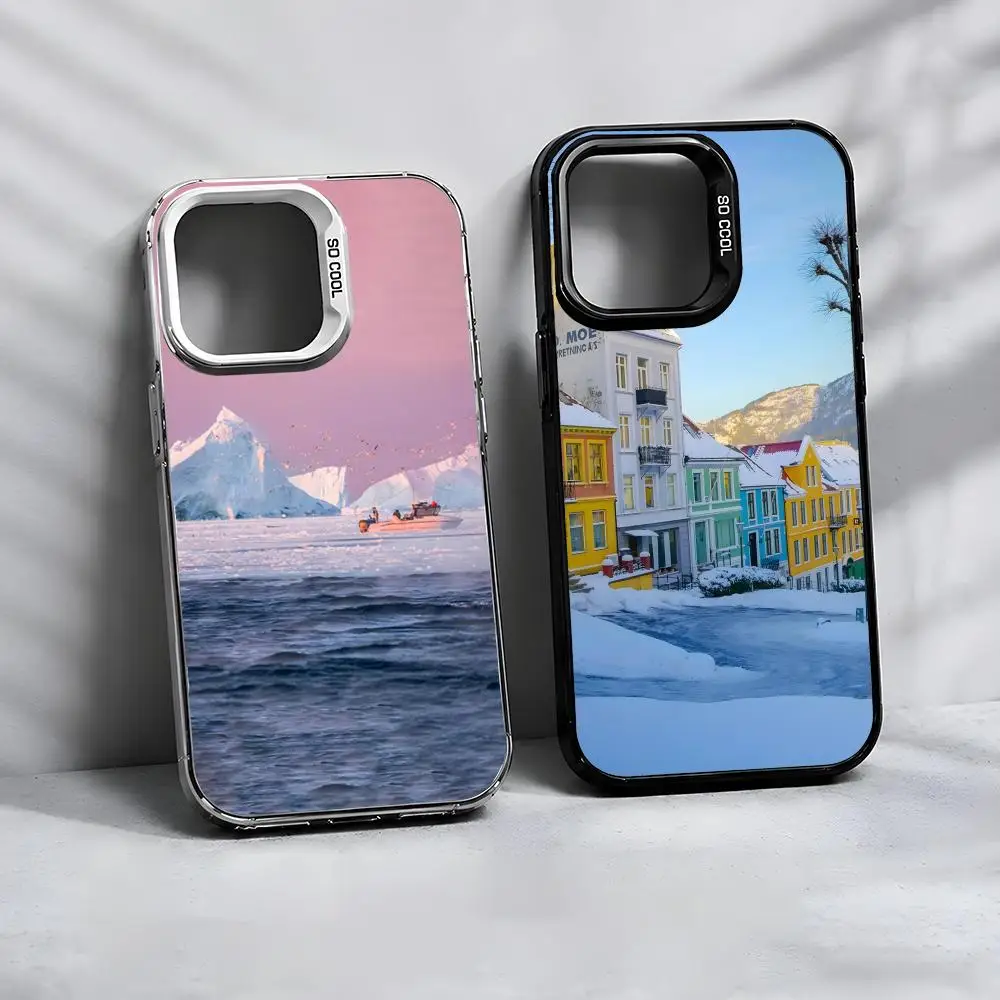 Coque de téléphone Thème Géographie F-Famous G-Greenland pour iPhone 17 16 15 14 13 Pro Max Air, finition mate, laser, métallique, effet aurore, de luxe