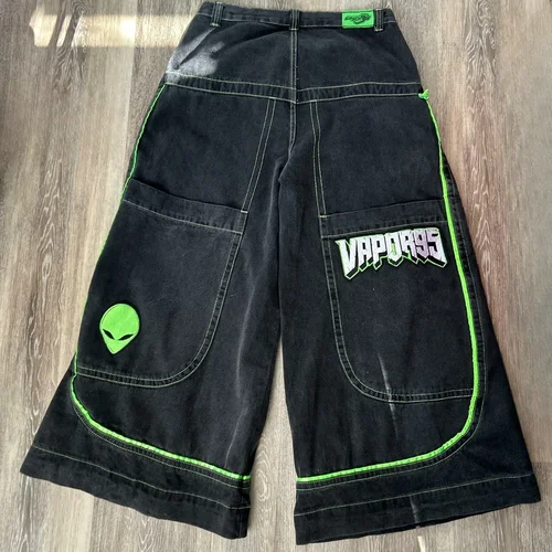 Vaqueros primavera y otoño pantalones holgados de pierna ancha europeos y americanos con patrón alienígena 2024 nueva tendencia de calle hip-hop para hombres