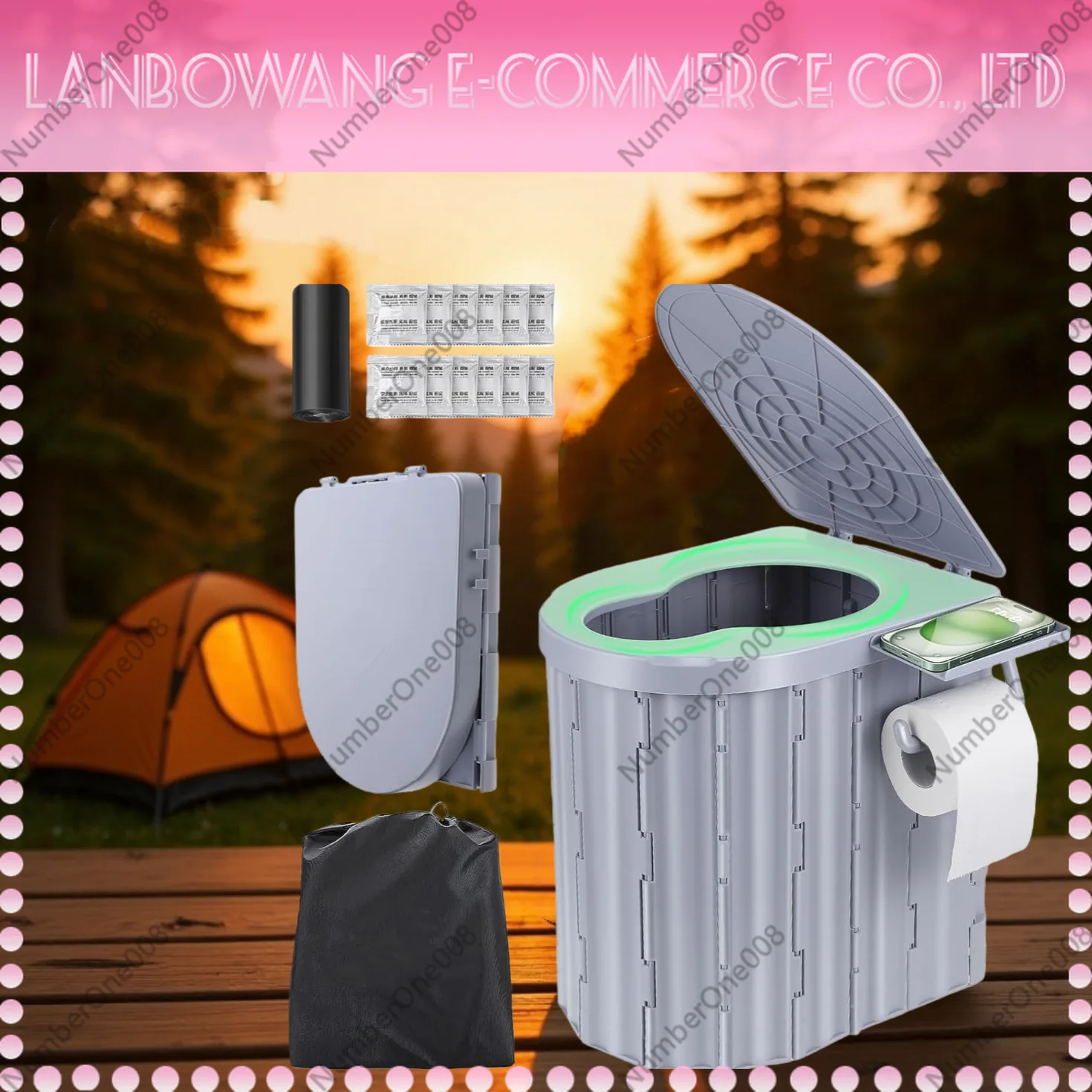 Outdoor Folding Portable Toilet, Multifunctional Emergency Deodorant Toilet for Adult Camping, Mobile Travel Lavatory