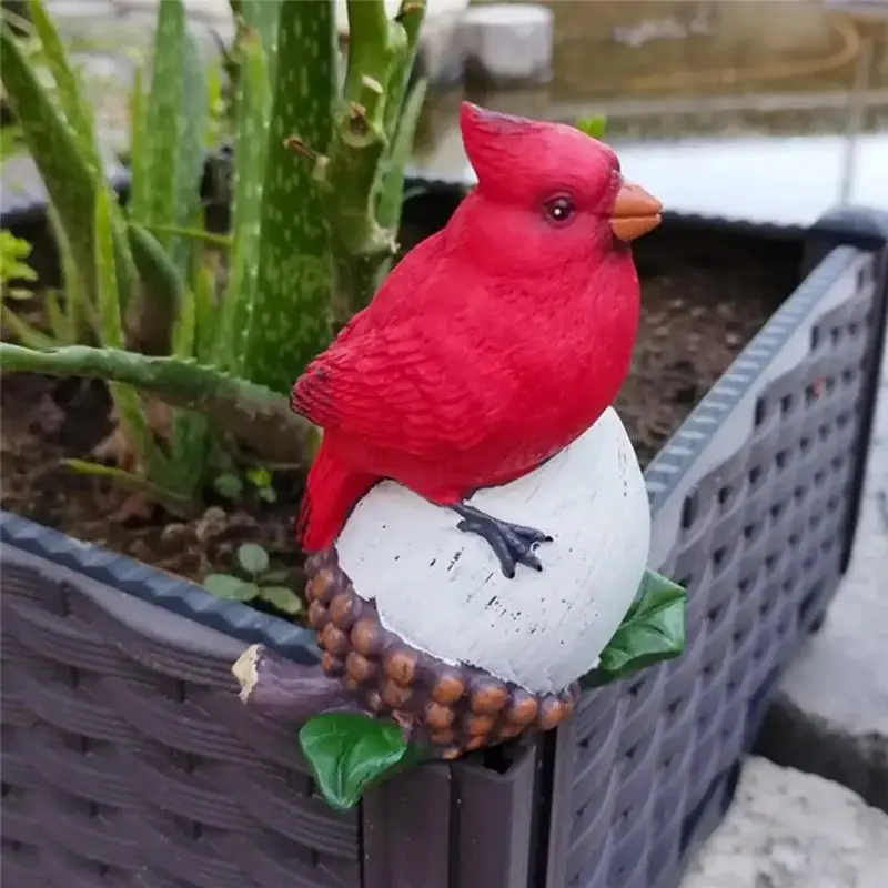 A11E-Red Bird Figurine Handmade Simulated Artificial Crafts Resin Red Bird Sculpture Decorative Handmade Bird Ornaments