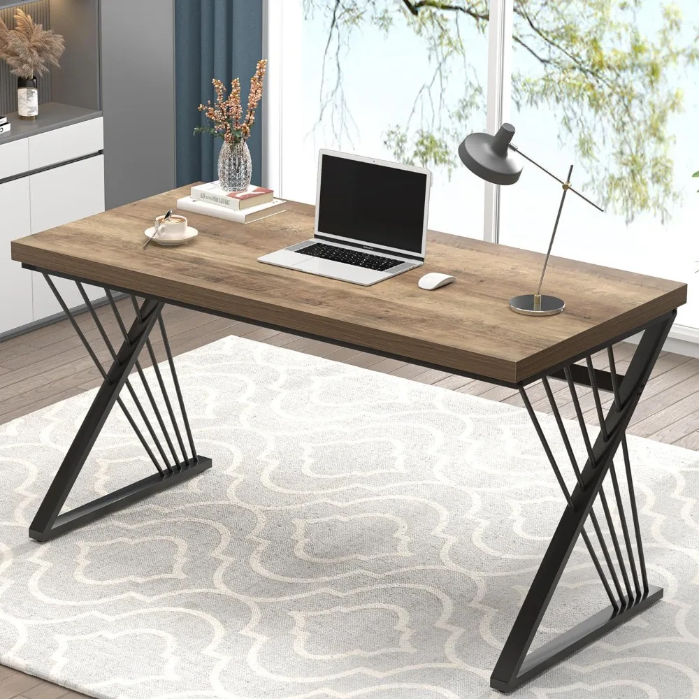 

Computer Desk, Modern Home Office Desk,for Bedroom Living Room, Rustic Oak, 53 Inch, Wood and Metal Study Writing Gaming Table