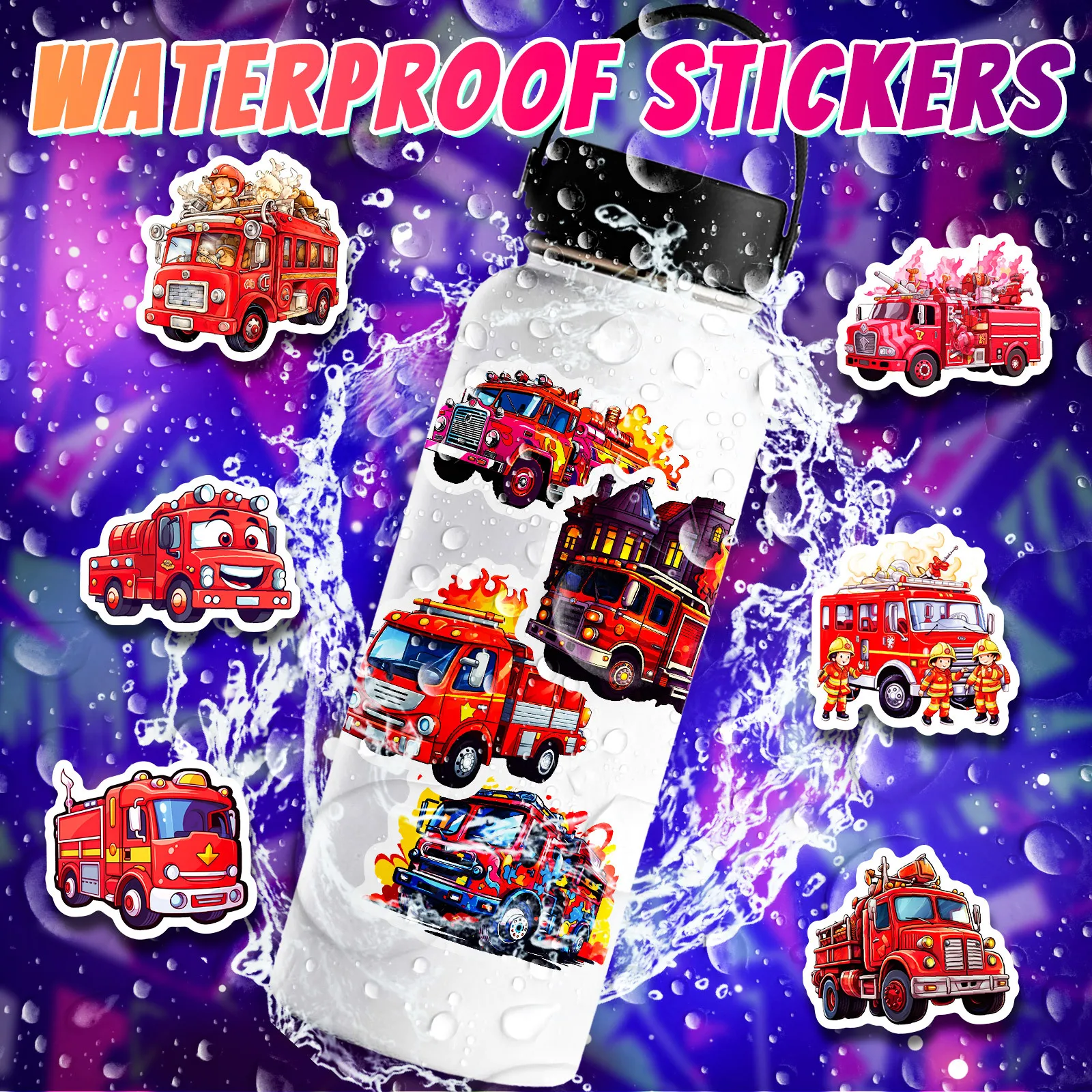 10/25/50pcs Firefighters Fire Truck Stickers Graffiti for DIY Scrapbooking Phone Laptop Travel Luggage Kindergarten Kids Toy