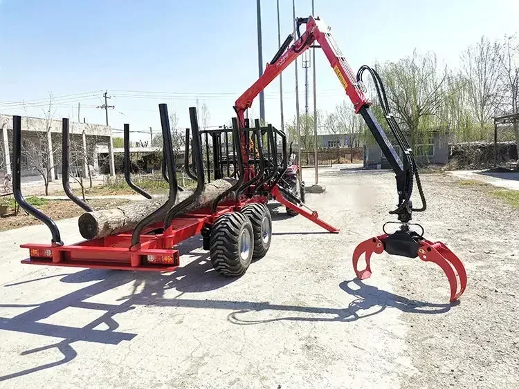 Hydraulic Atv Farm Tractor Log Timber Wood Trailer with Crane Grapple Remote Control Winch for Forestry Machinery