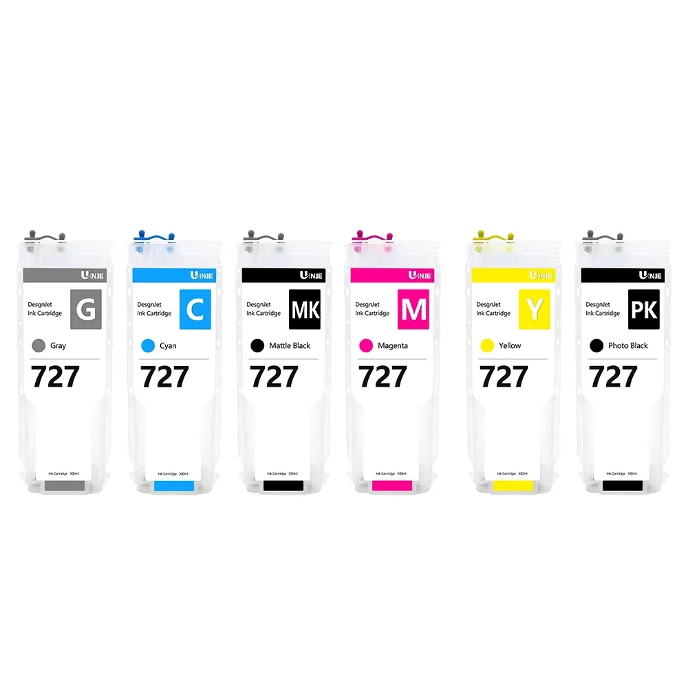 6 Colors 300 ML For HP727 727 Refillable Ink Cartridges No Chip For HP DesignJet T920 T930 T1500 T1530 T2500 T2530 Printers