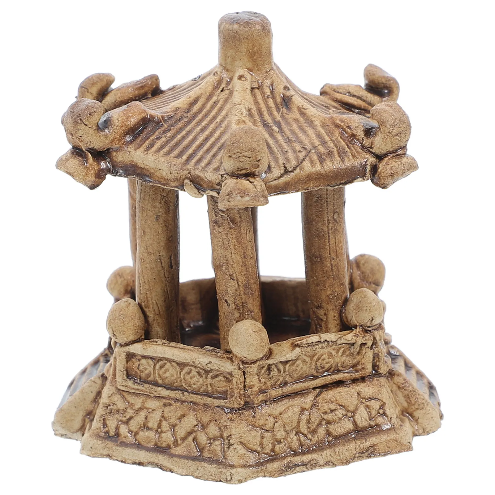Miniature Hexagonal Ceramic Pagoda Statue Bonsai Zen Garden Aquarium Decor Fish Tank Micro Landscape Asian Pavilion