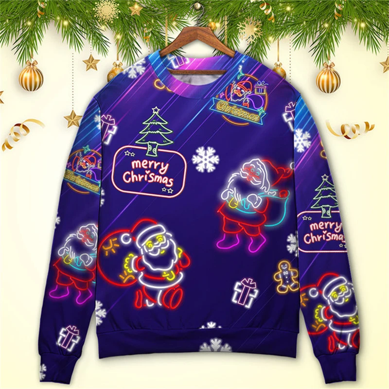 Funny Santa Claus Graphic Ugly Christmas Sweater Autumn New Fashion Sweatshirts For Men Clothing Xmas Boys Gift Pullovers Tops