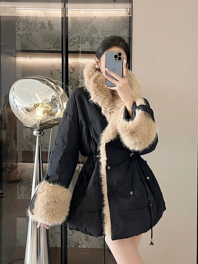 

Ele зимнее женское пуховое пальто свободного покроя с капюшоном, длинное утягивающее пальто, корейское пальто для поездок на работу, большие размеры