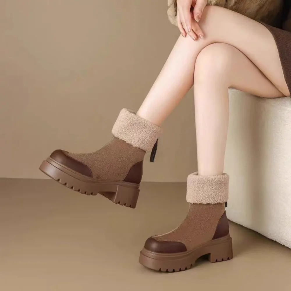 Snow boots for women,2024 autumn and winter new style,with plush, thick heel, cotton boots, thick sole, small height,short boots image 4