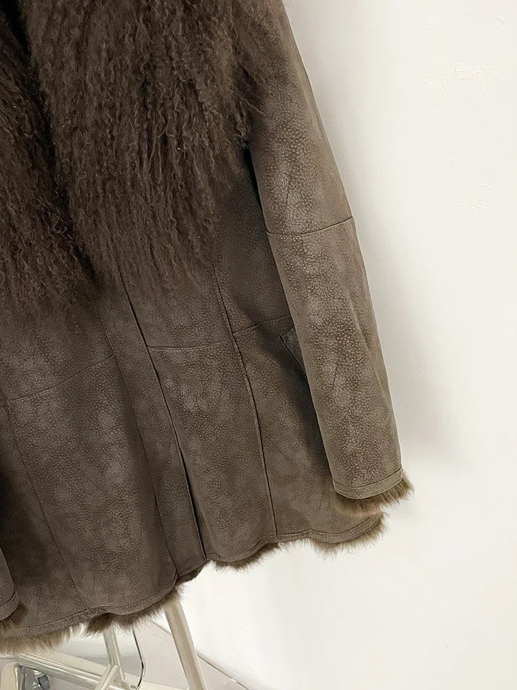 Nouveau hiver femmes moyen réel lapin fourrure mélange manteau femme épaissi chaud naturel mongolie mouton fourrure veste haut vêtements