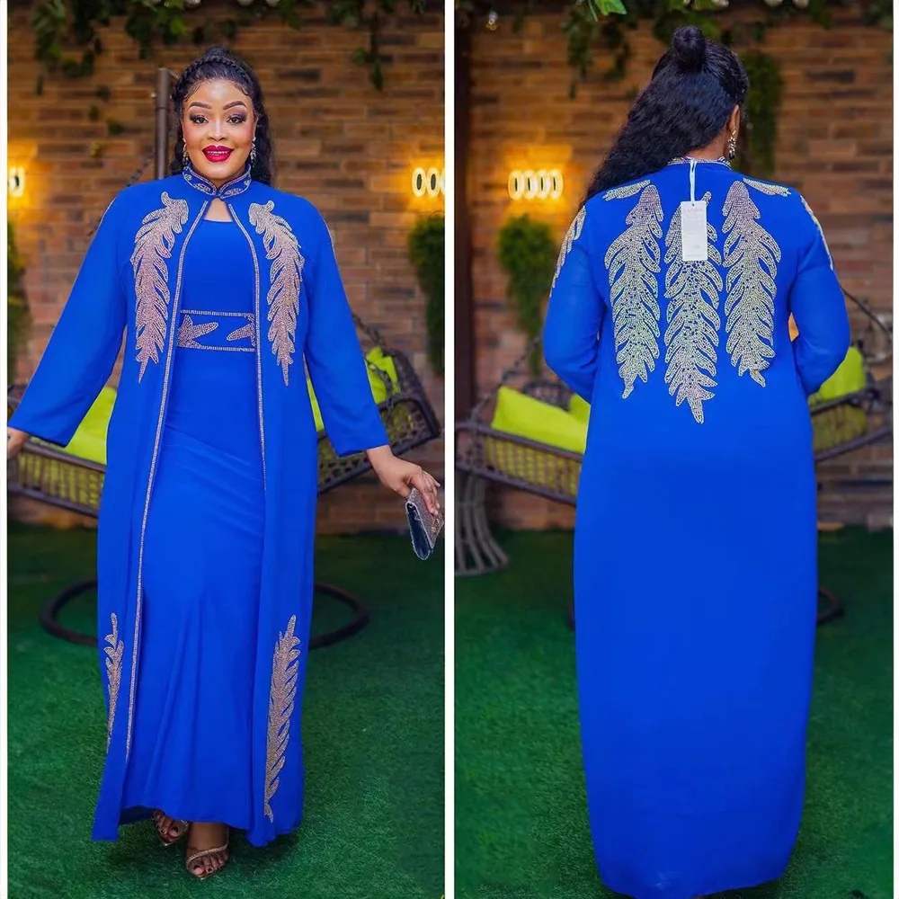 Vestido de manga longa africana para mulheres, vestidos de festa de casamento, terno abaya muçulmano vermelho preto azul e branco, primavera e outono 2023
