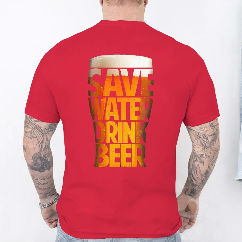Save Water Drink Beer T-Shirt for Men Beer Glass Text Graphic Tees Funny Drinking Lover Gift for Party Short Sleeve O Neck Tops