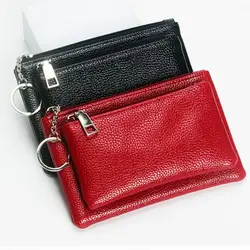 PU Leather Slim Wallet Fashion Solid Color Zipper Coin Purse Credit Card Holder Multi-functional Lychee Pattern Clutch For Women