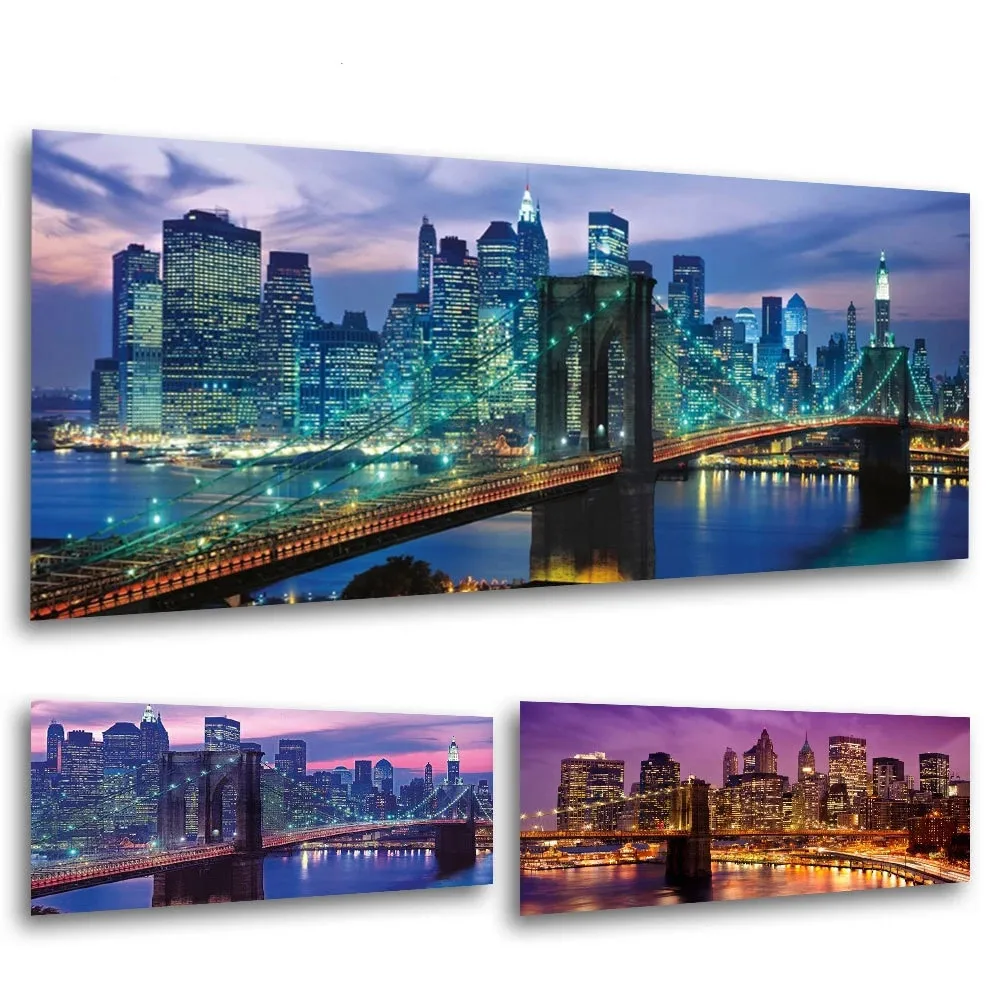 AB 5D Diamond Painting Tools Square Mosaic Architecture New York Scenic Spot Rhinestone Embroidery Night  Modern Home Decoration