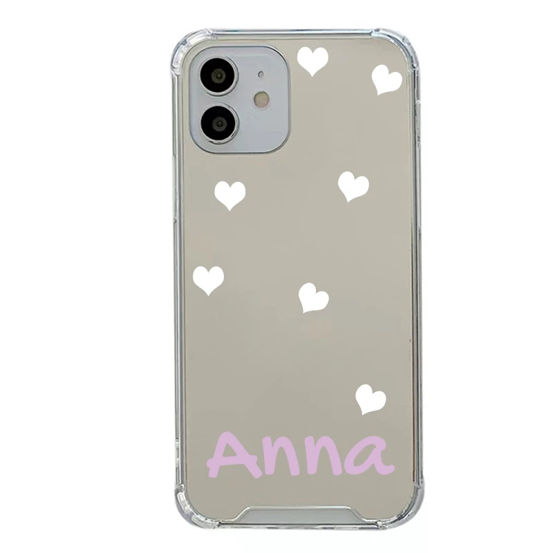 Love Hearts Personalisadชื่อกระจกIphoneสําหรับIphone 14 13 Pro Max 12 11 Pro Max X XS XR 7 8 Plus Soft Impact Crush Cover