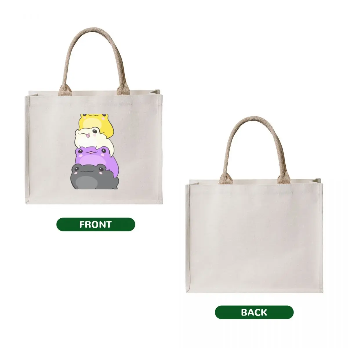 Cute Nonbinary Pride Frog Pile: A Kawaii Aesthetic in Subtle Enby NB Flag Colors Tote Bag tote bag university