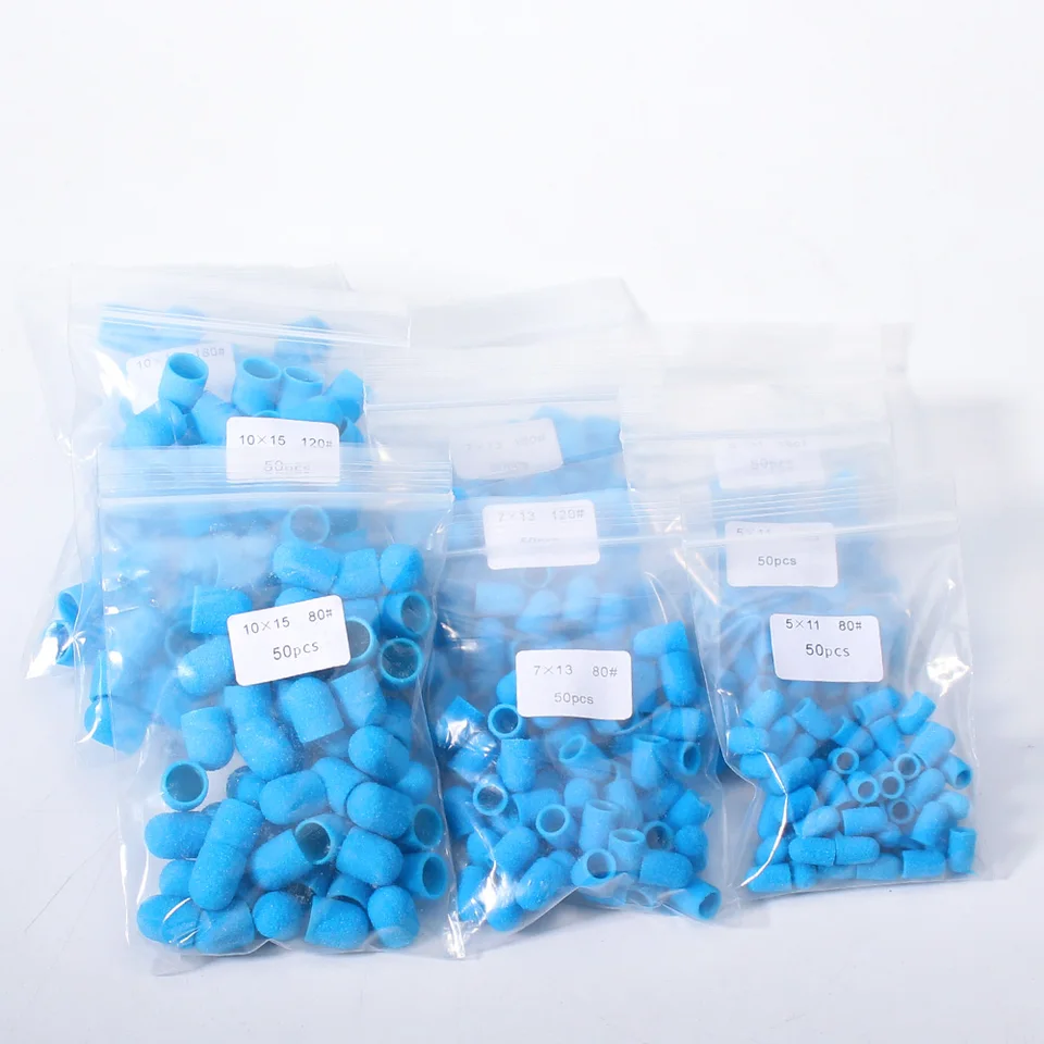50 piezas caps de lijado para uñas con bloque de pedicura de goma – fresas eléctricas para cutícula y pulido de pies. 4