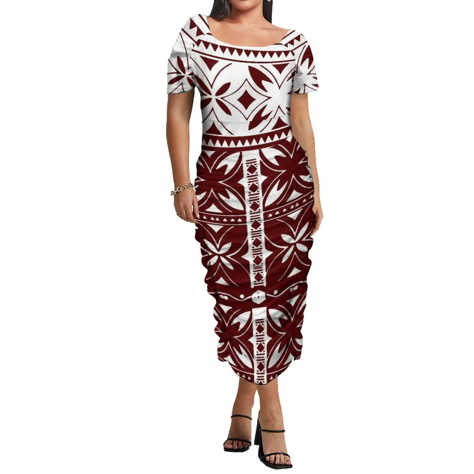 Tattoo Designs Customized On Demand Feature Ruffle Sleeve Dress Polynesian Traditional Tribe Short Dresses For Evening 1 MOQ