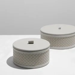 Light luxury high end leather jewelry storage tank circular model room piece wardrobe organizer bedroom decoration box