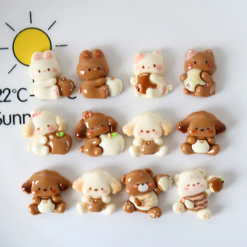 100pcs Kawaii Mini Cartoon Animal  Rabbit Dog Cat Resin Flatback Cabochon DIY for Phone Case Hairpin Keychain Earring Scrapbook