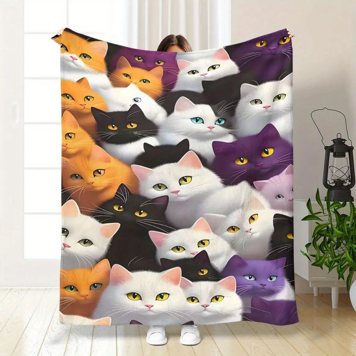 Lindo manta estampada de franela con diseño de gato de pelo corto británico adecuada para todas las estaciones para sala