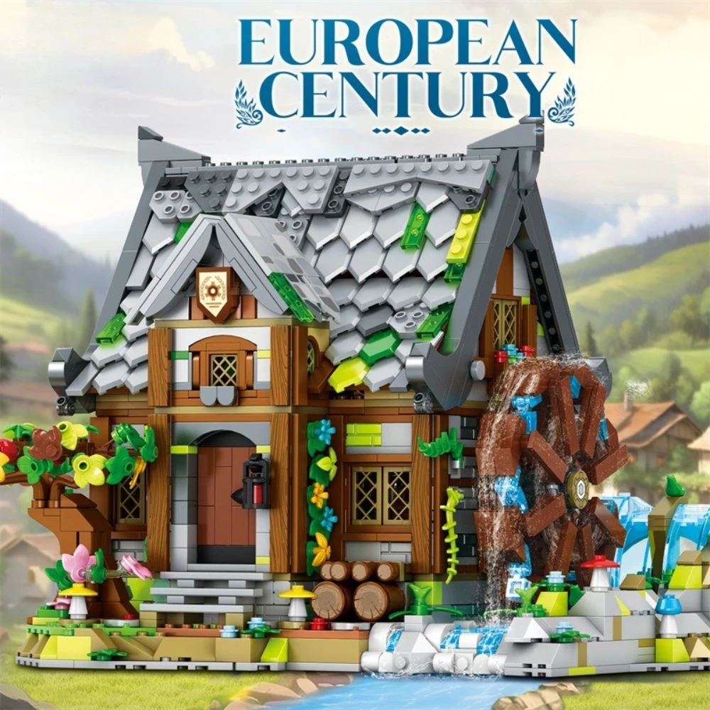 

MOC European Medieval Village Waterwheel Mill House Building Blocks Set Blacksmith's Hut Toys For Children Birthday Holiday Gift