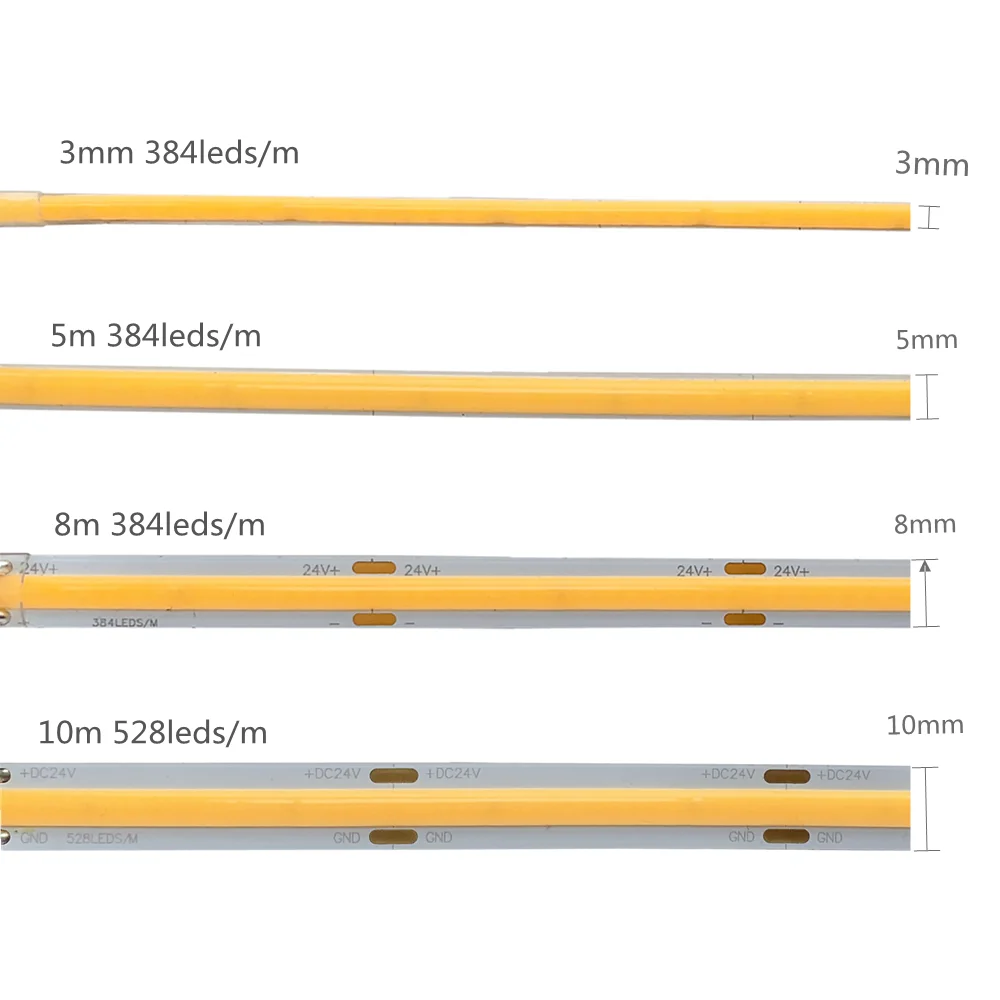 3mm COB LED Strip Light 384 528 LED High Density Flexible FOB COB Led Light RA90 Warm Nature Cool White Linear Dimmable 12V 24V