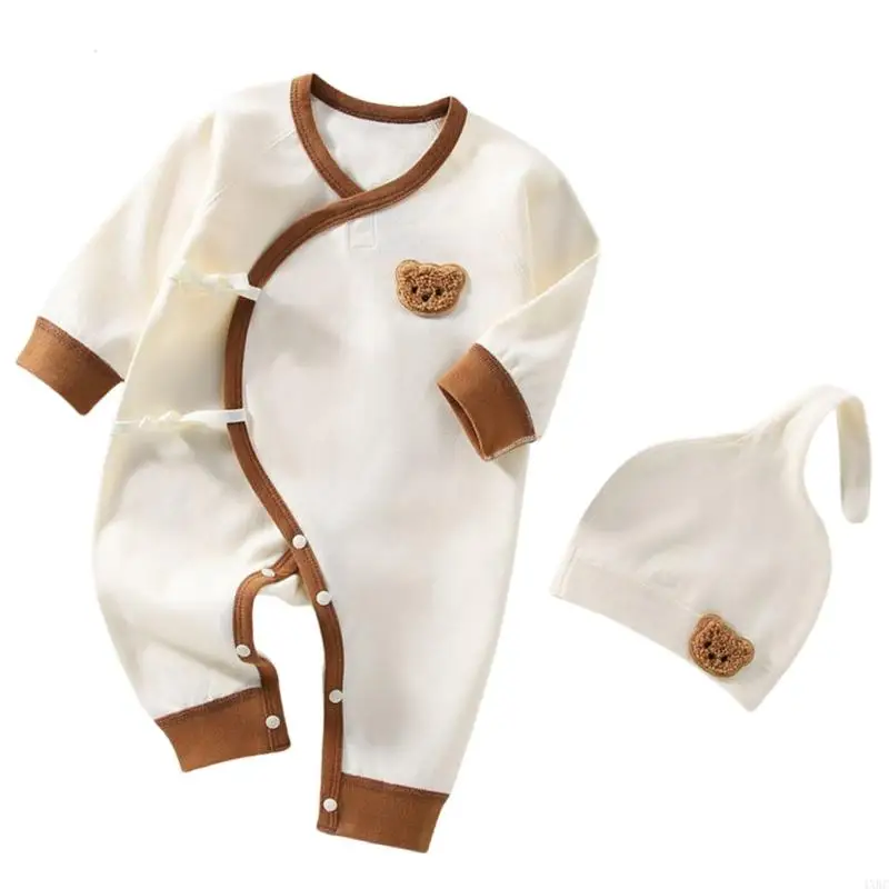 بدلة للأطفال بأكمام طويلة وقبعة على شكل جمجمة لحديثي الولادة رومبير للربيع والخريف قابلة للتنفس بدلة قطنية للرضع على شكل دب 4XBC