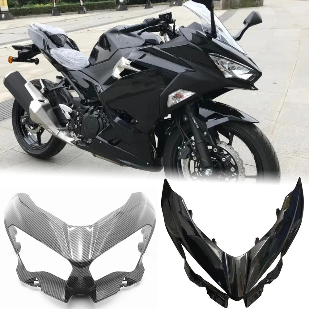 

Motorcycle Front Upper Headlight Beak Nose Cover Cowl Panel Headlamp Fairing Guard Protector for Kawasaki Ninja 400 2023 Carbon