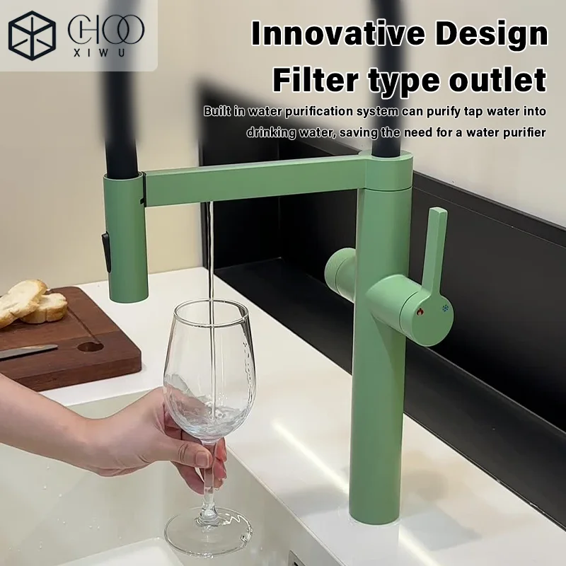 High end black brass kitchen faucet magnetic suction design 2 function single handle cold and hot dual control sink faucet