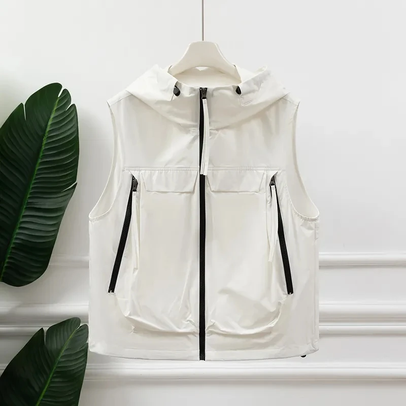 

Hooded Sleeveless Coat Women's 2025New Spring Summer Thin Vest Jacket Tops Female Fashionable Outerwear Short Waistcoat Overwear