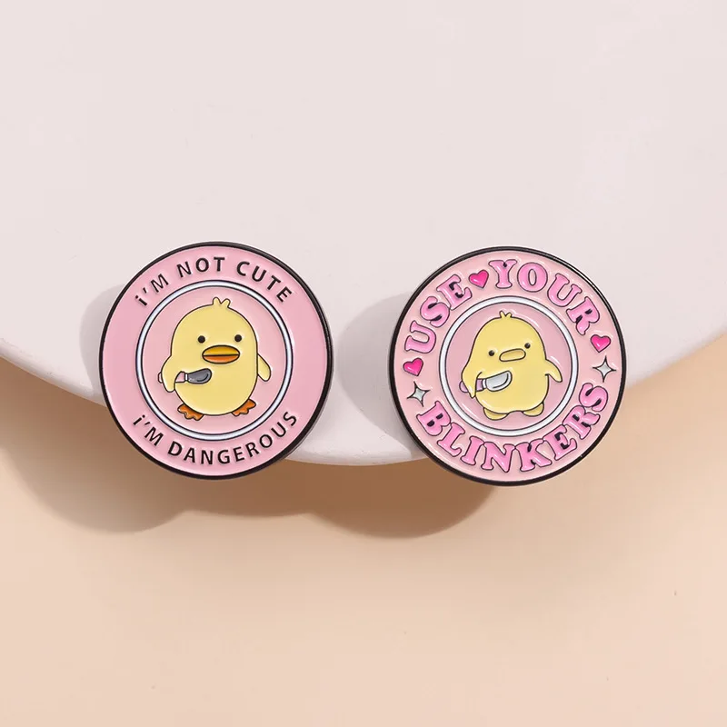 Ducklings with Knife Enamel Pins Custom I Am Not Cute I Am Dangerous Brooches Lapel Badges Animal Jewelry Gift Drop Shipping