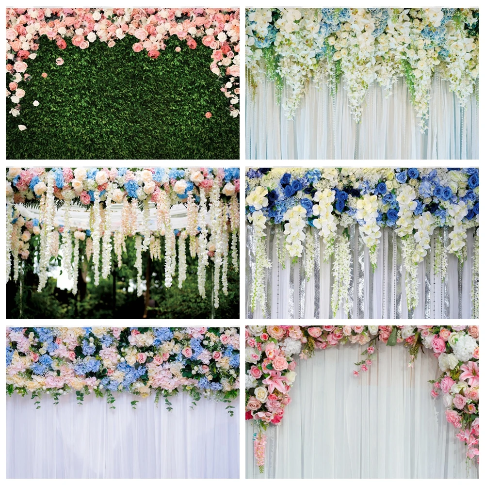 

Floral Flower Backdrop Pink White Flowers Wedding Birthday Party Ceremony Decor Photographic Background Photo Studio Props