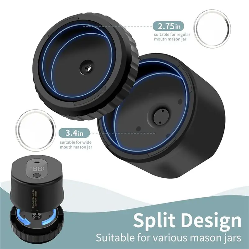 ABMO 2X Vacuum Sealer, Wide Mouth And Regular Mouth Canning Lid Machine Kit For Food Storage Black