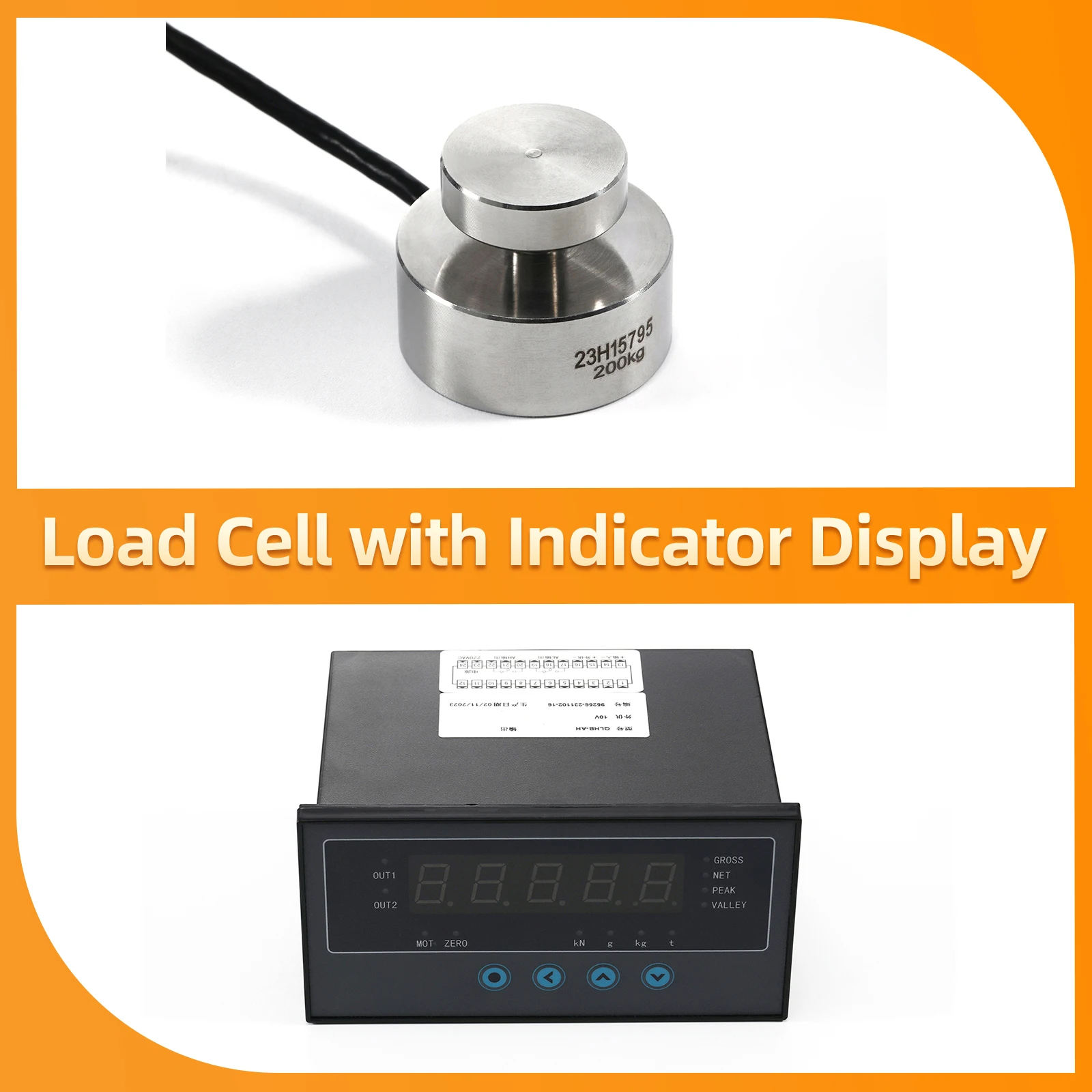 

Load Cell Sensor+Indicator Display,Outside diameter30,kN/g/kg/t Unit conversion,Test Compressive force,100KG 200KG 500KG 1T
