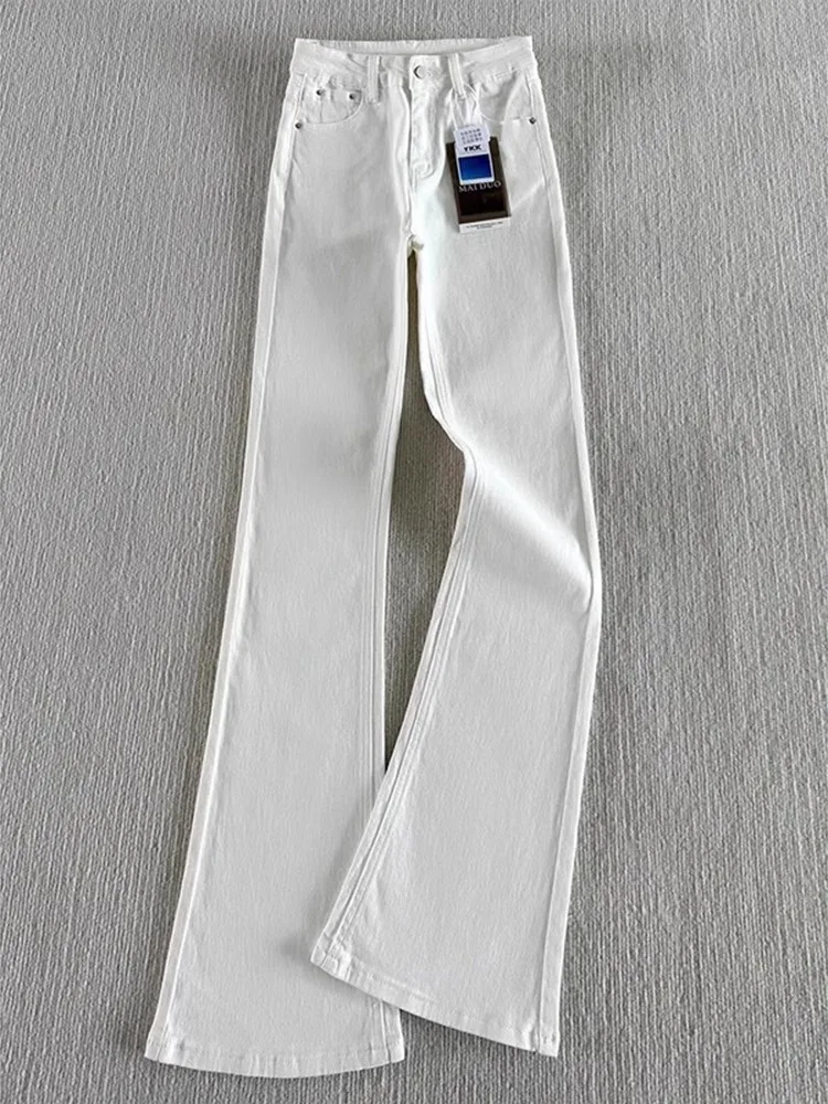 

Cleanfit White Straight Leg Men's Jeans Elastic Slim Fit Micro Flared Pants Trendy Long Trousers mid Waist Zipper Closure