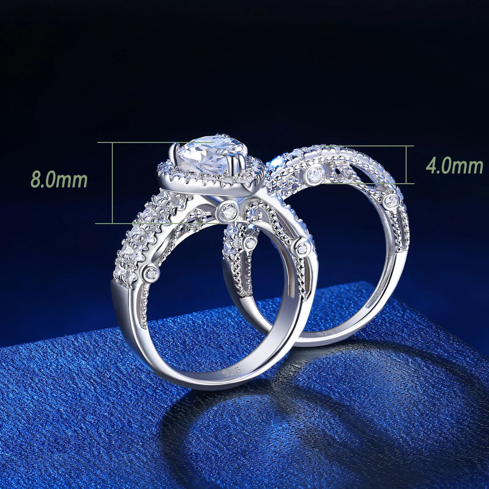 Newshe 925 Sterling Silver Wedding Engagement Rings Set for Women Pear Cut AAAAA CZ Imitation Diamond Vintage Bridal Jewelry