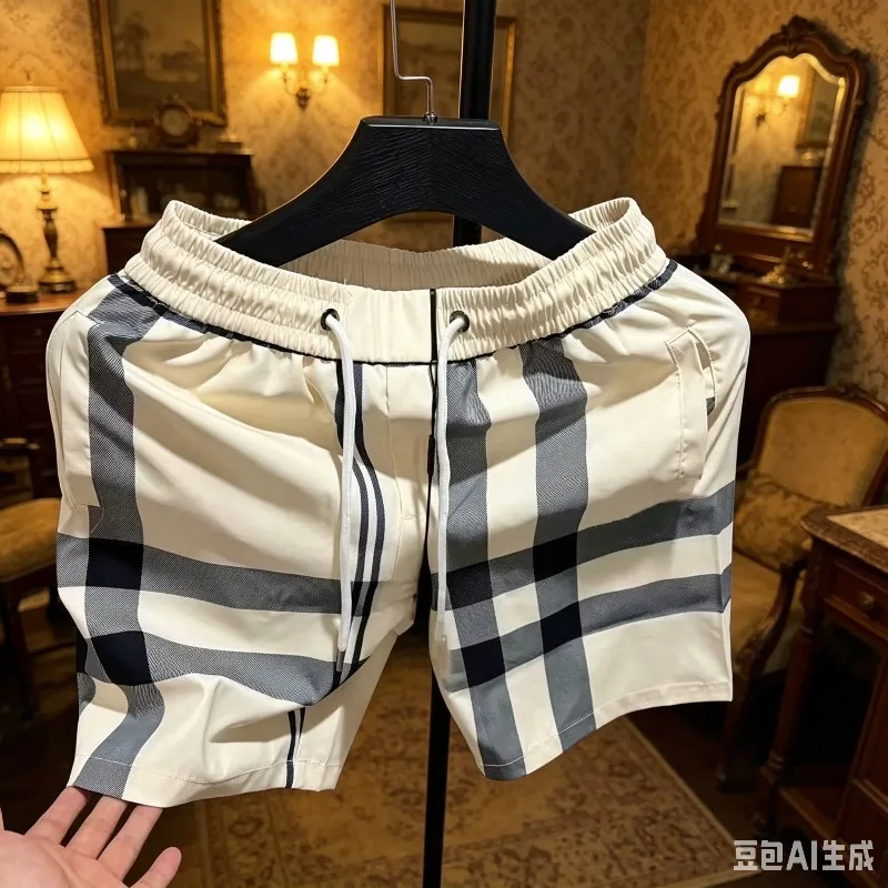 2026 Summer Classic Check Plaid 3D Print Elastic Waist Casual Shorts Men's Oversized Breathable Daily Wear and Training Shorts