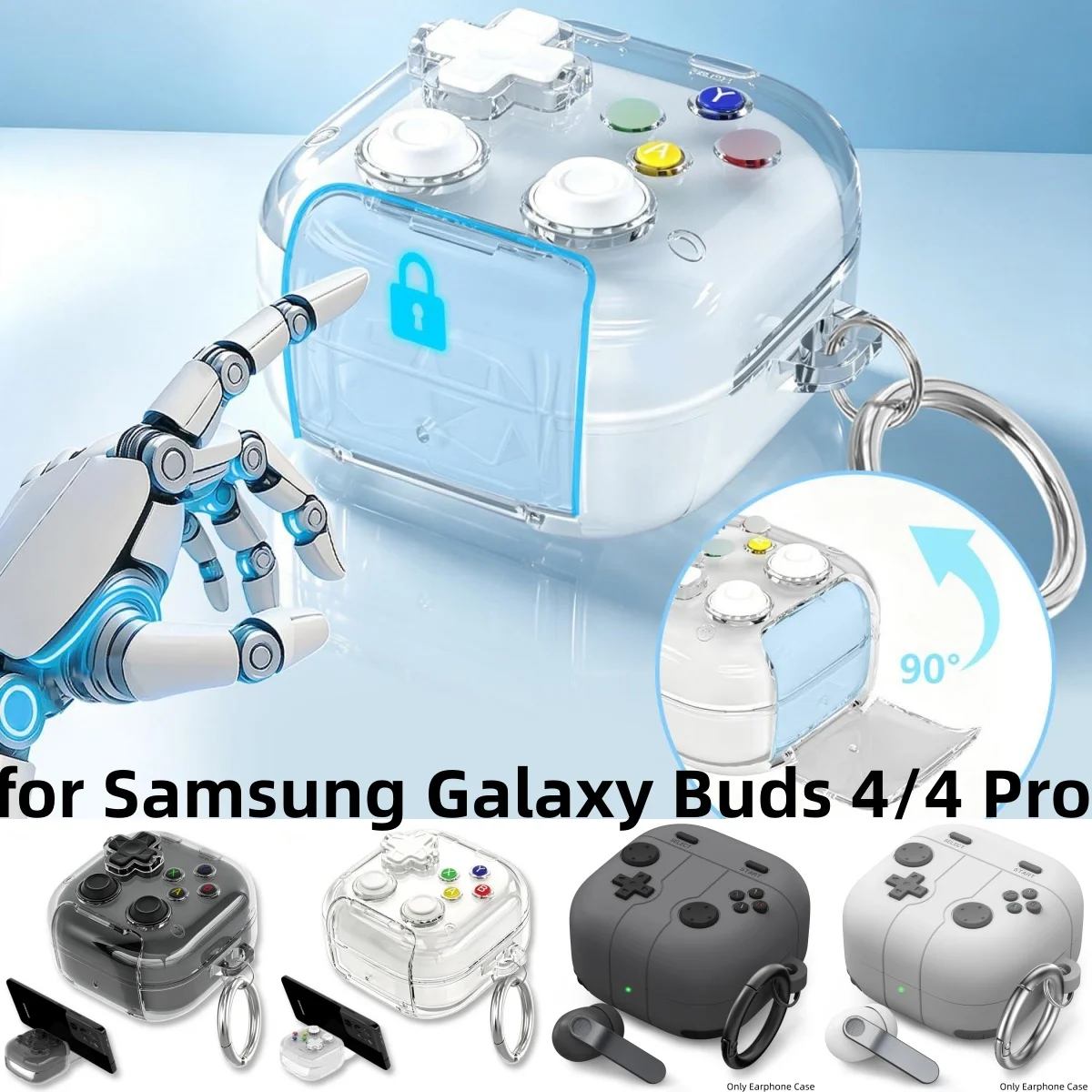 Headphone Case Accessories for Samsung Galaxy Buds 4/4 Pro 3D Button Game Player Design with Carabiner Case for Galaxy Buds 4Pro