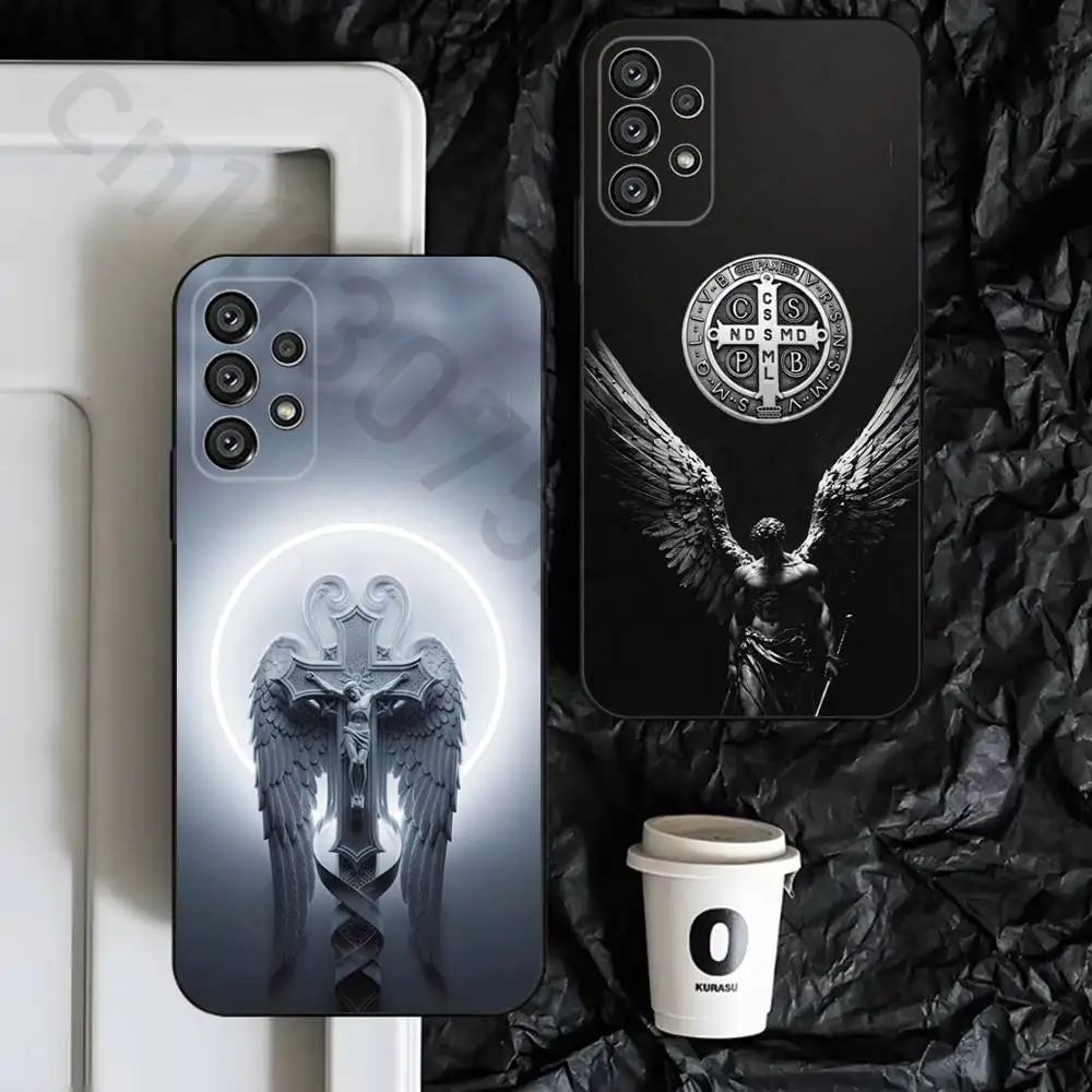 Archangel Michael Cross Phone Case for Samsung Galaxy S25 S24 S23 S22 S21 S20 Ultra Plus Cool Frosted Soft Cover Funda