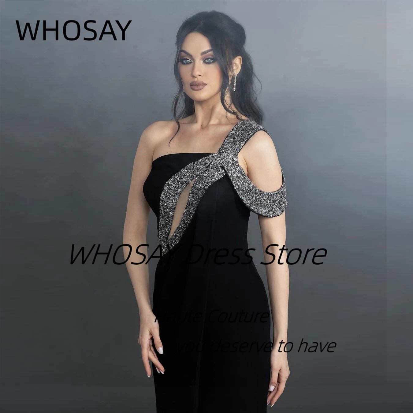 WHOSAY 2024 New Style Keyhole Sequins One Shoulder Prom Dresses Zipper Back Long Elegant Evening Gowns for Women